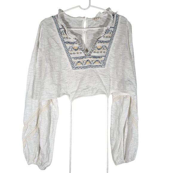 Pol White M Peasant Top Boho Embroidered Festival Cottagecore Romantic - Picture 3 of 15
